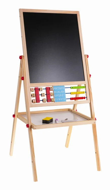 Drewniana dwustronna tablica dla dzieci 3+ Edukacyjna tablica magnetyczna kredowa + Akcesoria