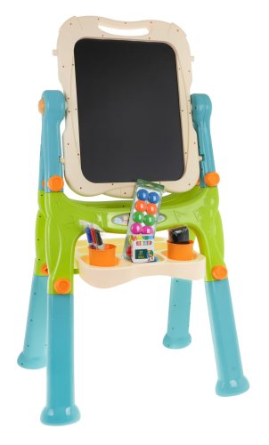 Tablica 2w1 magnetyczno-kredowa dla dzieci 3+ Akcesoria + Regulacja wysokości + Taboret + Półka + Pisaki Kreda