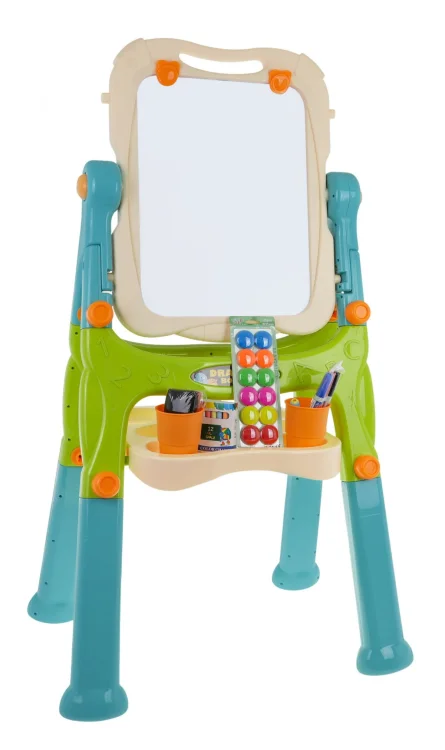 Tablica 2w1 magnetyczno-kredowa dla dzieci 3+ Akcesoria + Regulacja wysokości + Taboret + Półka + Pisaki Kreda