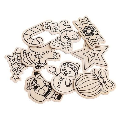 Ozdoby drewniane z magnesem 4-6 cm 9szt