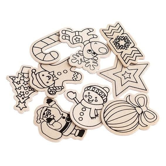 Ozdoby drewniane z magnesem 4-6 cm 9szt