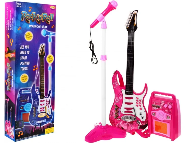 Gitara z akcesoriami dla dzieci 6+ Różowy zestaw muzyczny Wzmacniacz  + Mikrofon