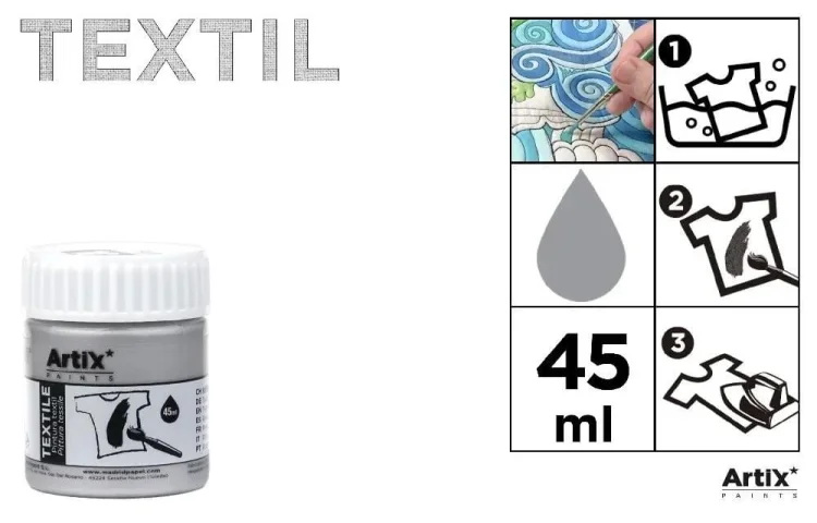 Farba do tkanin srebrna 45ml (6szt)