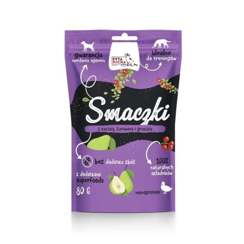 SYTA MICHA -  Smaczki dla psa z kaczką, żurawiną i gruszką 80g