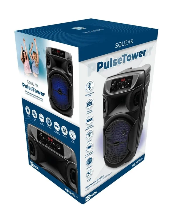 SQUEAK GŁOŚNIK KARAOKE PULSETOWER BLUETOOTH 5.3, RADIO FM, MICROSD, AUX, USB SQ1006