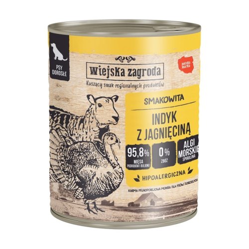 Wiejska Zagroda Indyk z jagnięciną – mokra karma dla psa - 800g