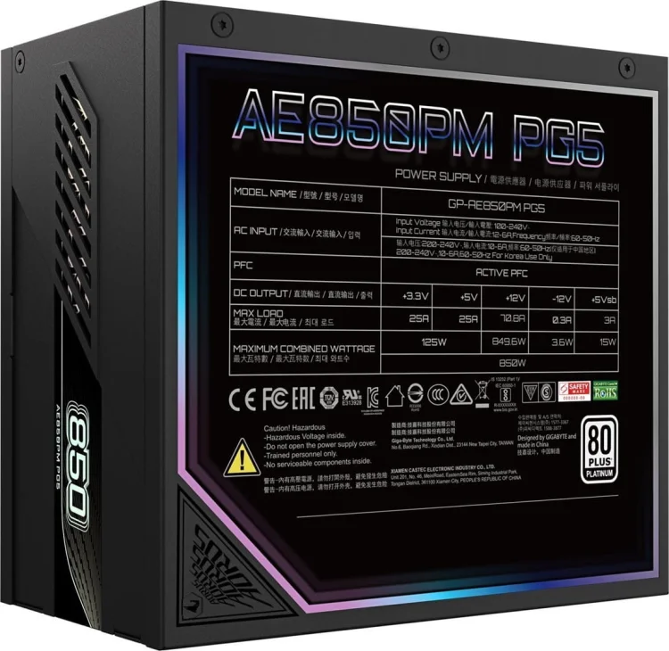 Zasilacz Gigabyte Aorus Elite Platinum ATX 3.1 850W