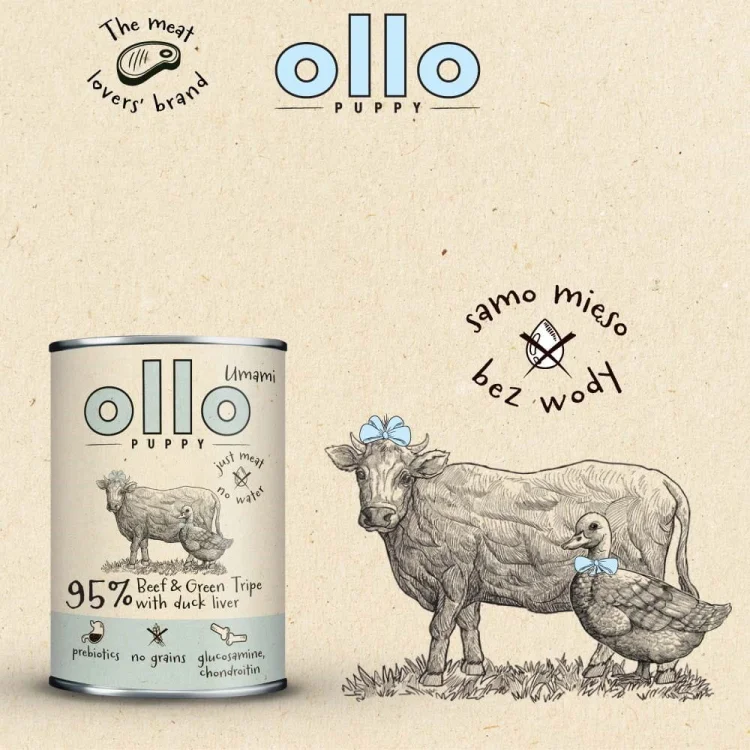 Ollo Puppy Umami Woł. żwacze z Kaczą Wątrobą 400g