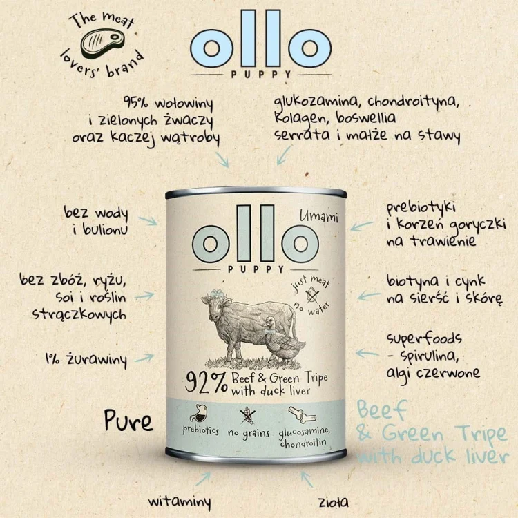 Ollo Puppy Umami Woł. żwacze z Kaczą Wątrobą 400g
