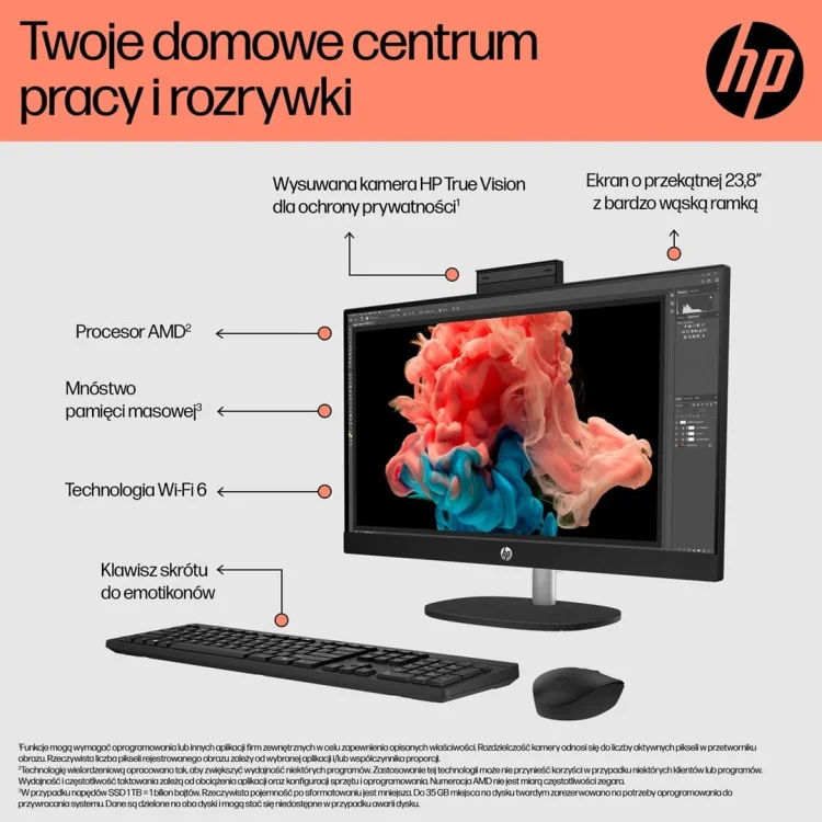 HP AiO 24-cr0312nw Ryzen 5 7520 23.8" FHD IPS 250nits AG 16GB DDR5 SSD512 Radeon 610M Cam720p kB+Mouse Win11 Shell White 2Y