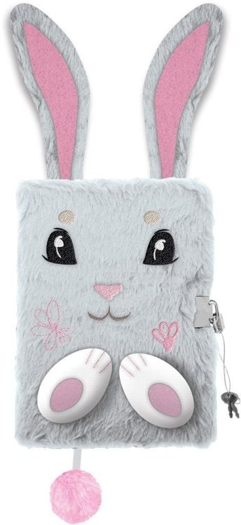 Pamiętnik A5/96K z kłódką 3D Grey bunny