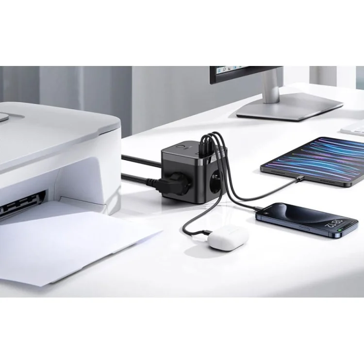 Listwa zasilająca Baseus PowerCombo 3AC+2U+2C 30W EU (1,5m; czarny)