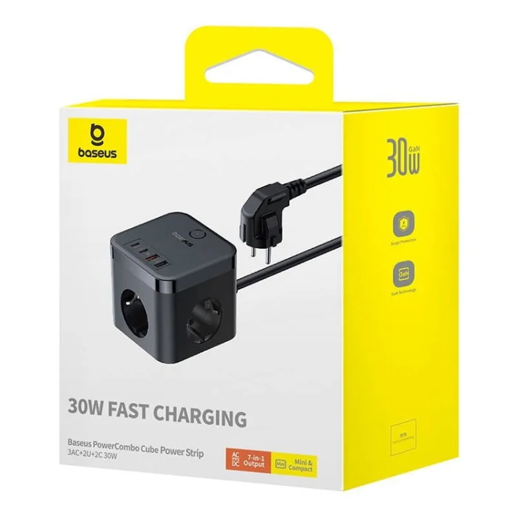 Listwa zasilająca Baseus PowerCombo 3AC+2U+2C 30W EU (1,5m; czarny)