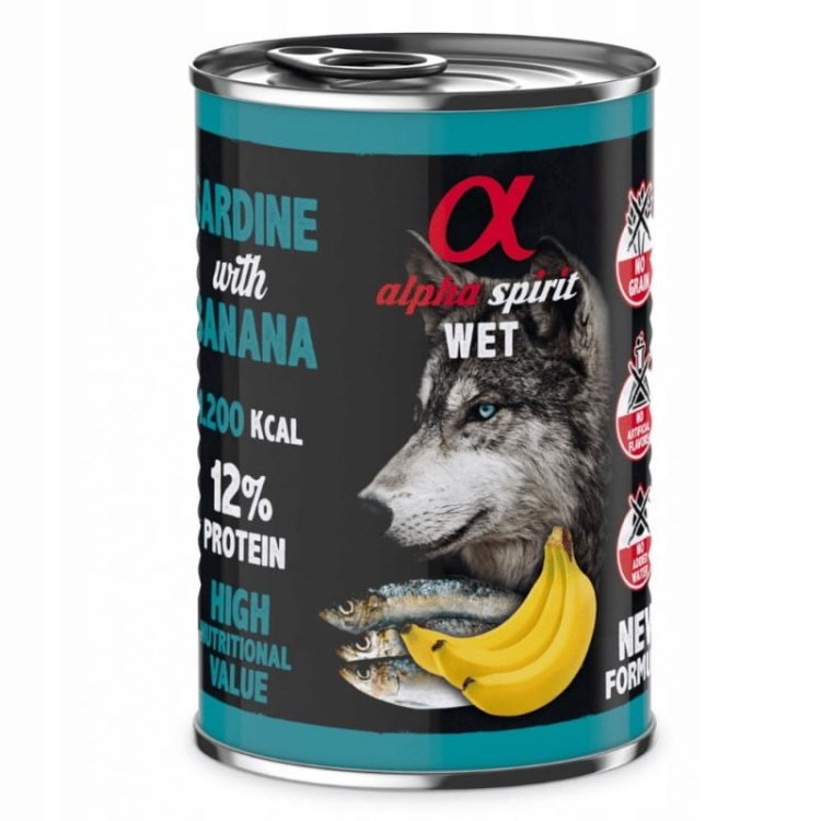 Alpha Spirit sardynka/banan mokra karma pies 400 g