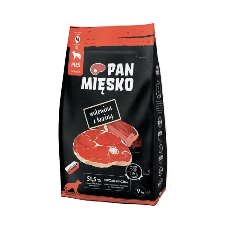 Pan Mięsko wołowina,kozina,warzywa sucha karma dla psa M 9kg