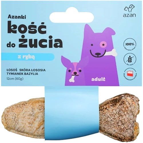 AZANKI Kość z łososiem w skórze łososia z tymiankiem KSZTAŁT RYBKI 12cm