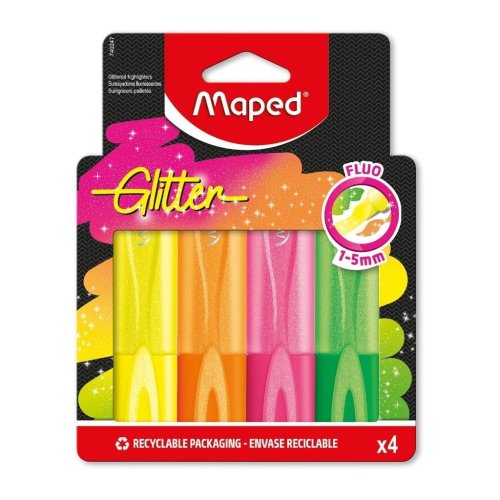Zakreślacz Glitter Fluo brokatowy 4 kolory MAPED
