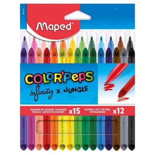 Zestaw Infinity kredki 15szt+flamastry Jungle 12sz