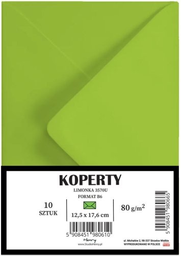 Koperty B6 limonka 10szt