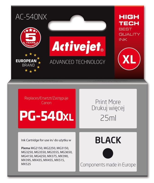 Activejet AC-540NX Tusz (zamiennik Canon PG-540XL; Supreme; 25 ml; czarny)