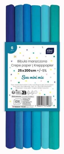 Bibuła marszczona Sea mini mix 6szt 200x25cm