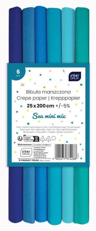Bibuła marszczona Sea mini mix 6szt 200x25cm