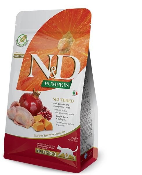 Farmina N&D Pumpkin Neutered sucha karma z przepiórką dla kotów po zabiegu kastracji 5kg