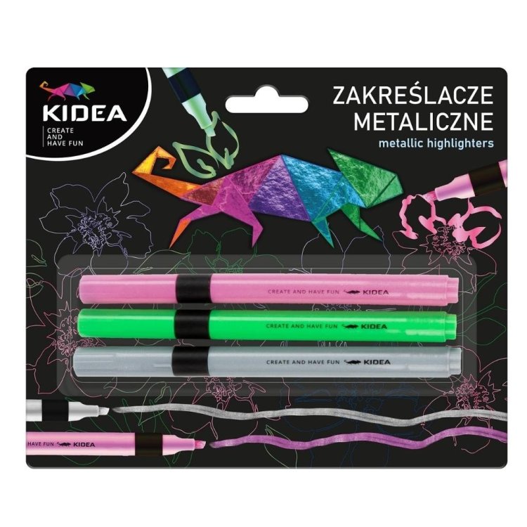 Zakreślacze metaliczne 3szt KIDEA