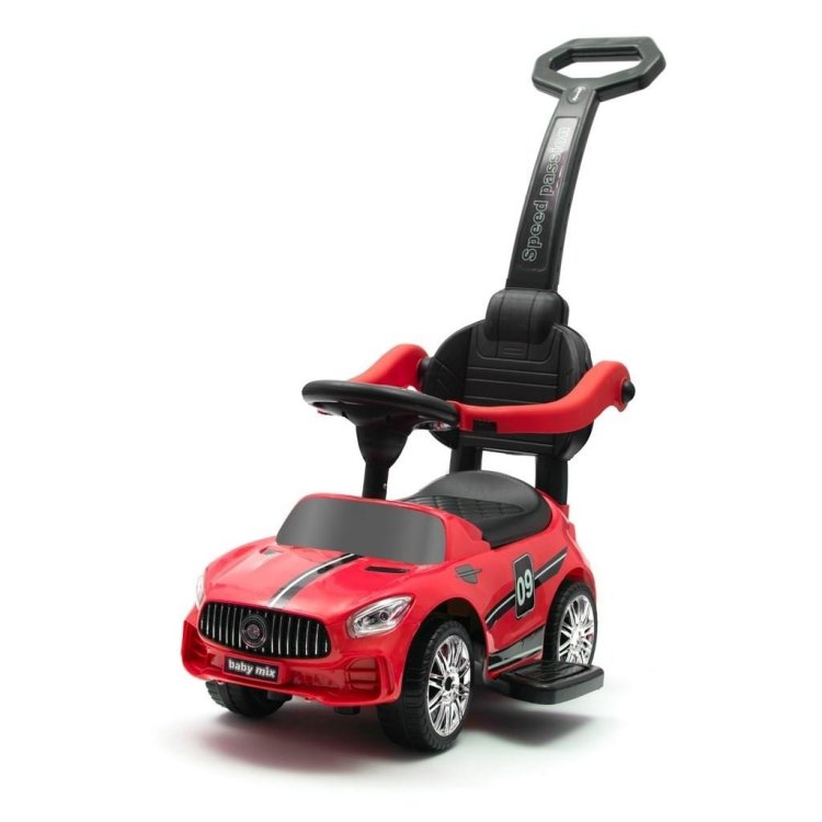 Jeździk dziecięcy z dźwiękiem i rączką Racer czerw