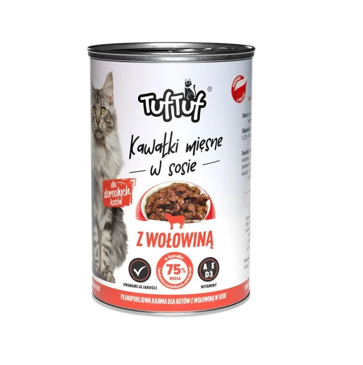 Tuf Tuf kawałki mięsne z wołowiną dla kota puszka 415g