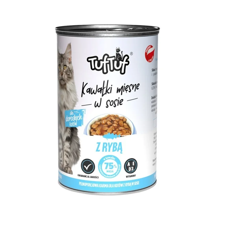 Tuf Tuf kawałki mięsne z rybą dla kota puszka 415g
