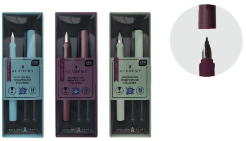 Zestaw pióro wieczne + 2 naboje w etui Academy mix