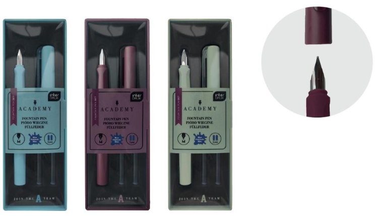 Zestaw pióro wieczne + 2 naboje w etui Academy mix