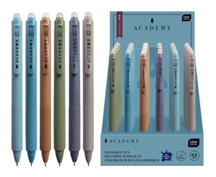 Długopis ścieralny z gripem Academy nieb (24szt)