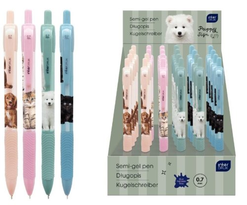 Długopis auto z gripem Puppy Sign nieb (24szt)