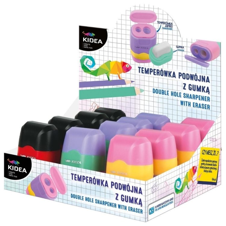 Temperówka podwójna z gumką (12szt) KIDEA