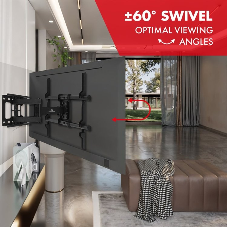 MACLEAN UCHWYT DO TV, MAX VESA 600X400, 32-85", 60KG, REG.KĄTA W PIONIE I POZIOMIE, PROFIL 65-390MM, CZARNY MC-789