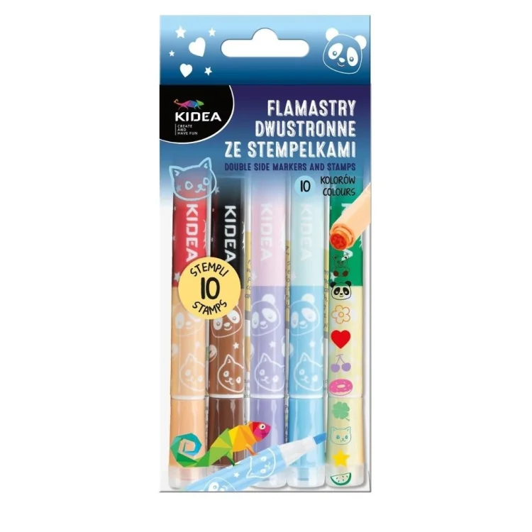 Flamastry dwustronne ze stempelkami 10szt KIDEA