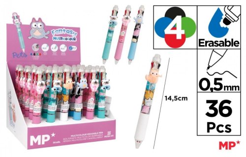 Długopis ścieralny 4-kolorowy Psy i Koty (36szt)