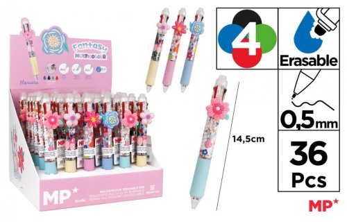 Długopis ścieralny 4-kolorowy Kwiaty (36szt)