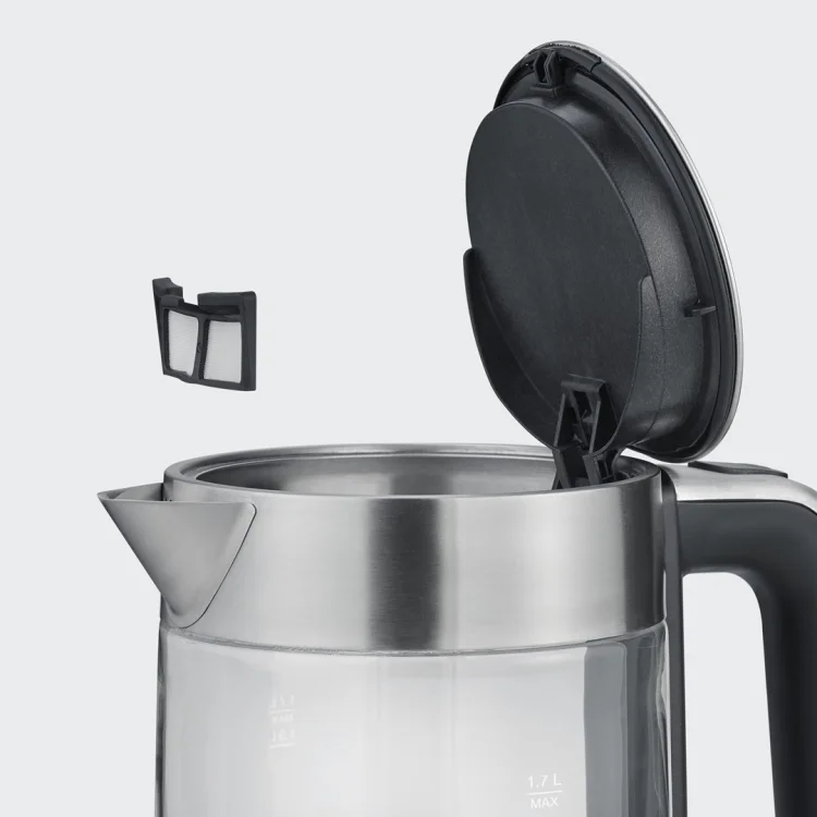 SEVERIN CZAJNIK ELEKTRYCZNY SZKŁO-STAL, 1,7L, ZAKRYTA GRZAŁKA, KONTROLER STRIX, WNĘKA NA PRZEWÓD, WSKAŹNIK WODY, 2200W WK3420