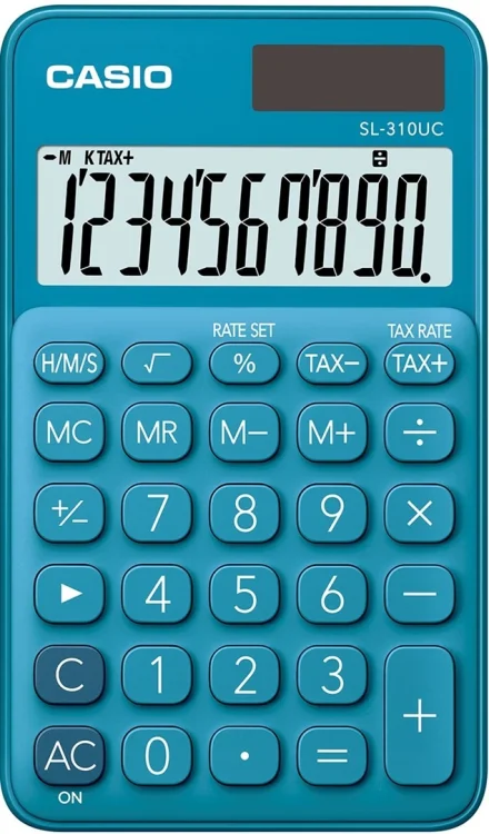 CASIO KALKULATOR KIESZONKOWY SL-310UC-BU NIEBIESKI, 10 CYFROWY WYŚWIETLACZ