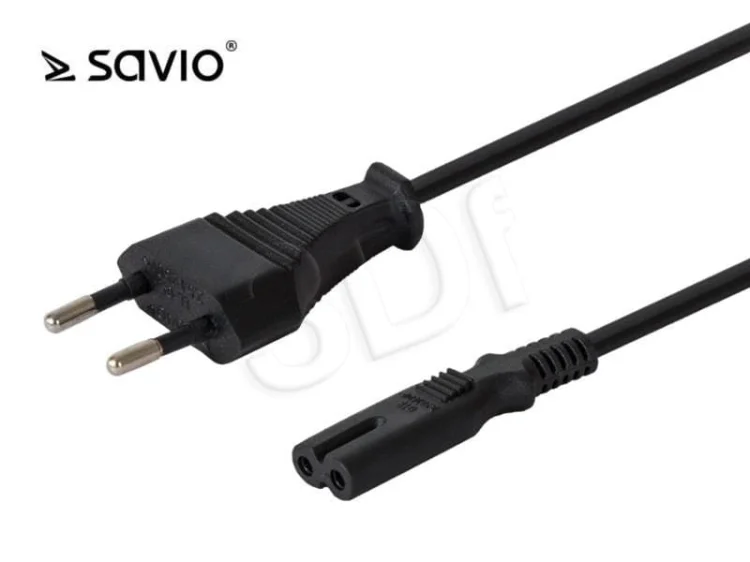 Kabel SAVIO CL-100 (2-Pin F - Euro M; 1,8m; kolor czarny)