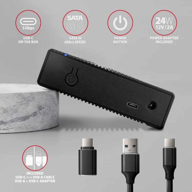 AXAGON EE35-GTR USB-C 3.2 Gen 1 - SATA 6G, Obudowa Zewnętrznego Dysku Twardego 3.5", Ryflowana - Czarna