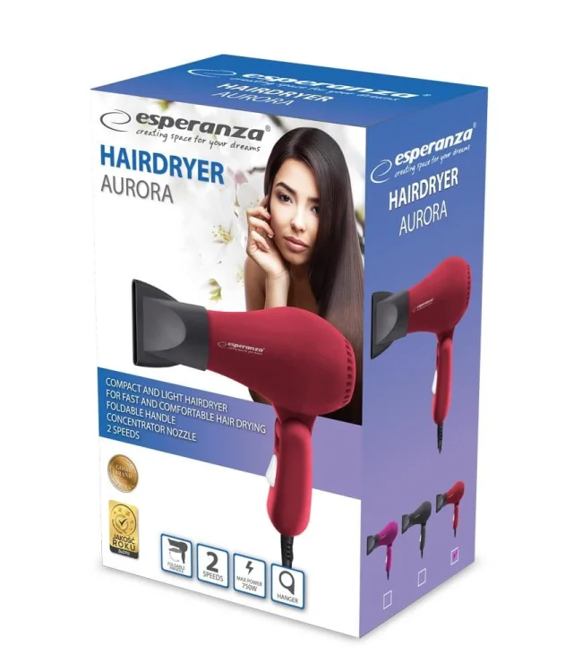 Suszarka do włosów Esperanza AURORA EBH003R (750W; kolor czerwony)