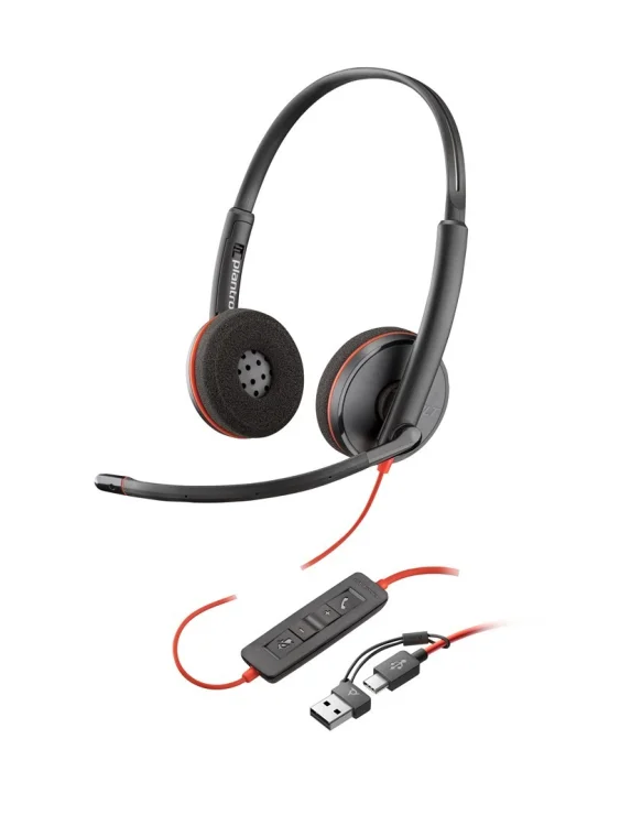 Poly Blackwire 3220 Stereo USB-C Black Headset +USB-C/A Adapter (Bulk)