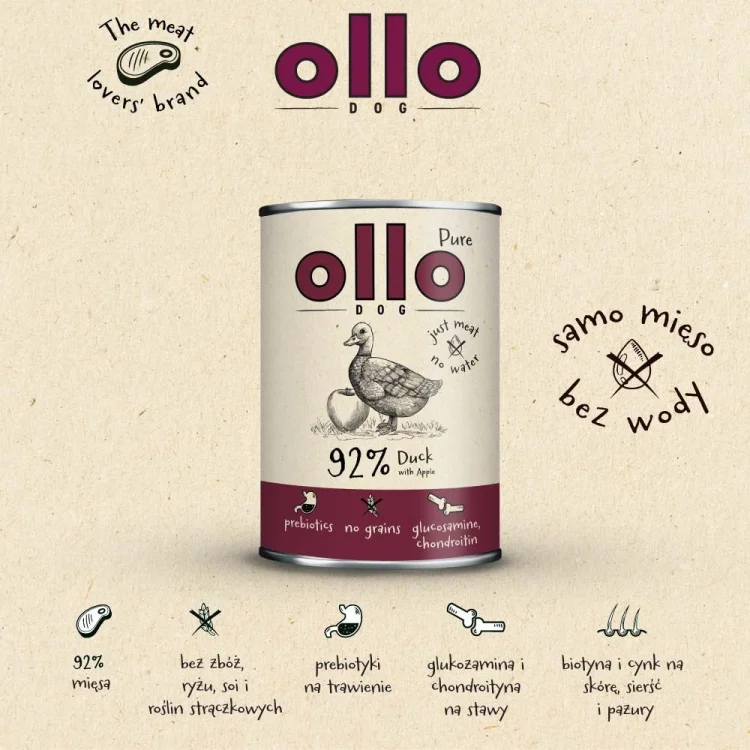 Ollo Pure Kaczka z Jabłkiem 400g