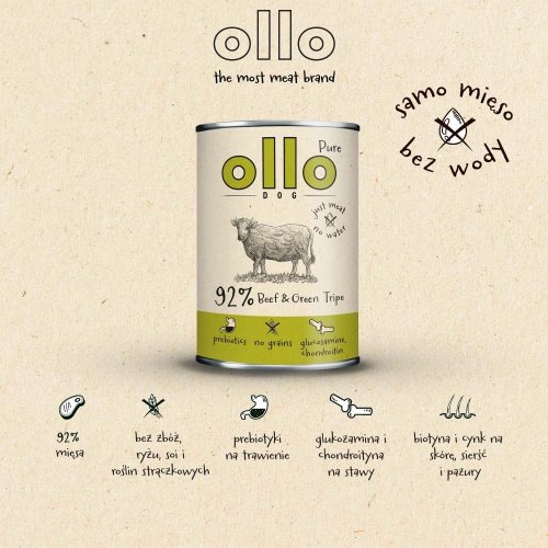 Ollo Pure Wołowina zielone Żwacze 850g