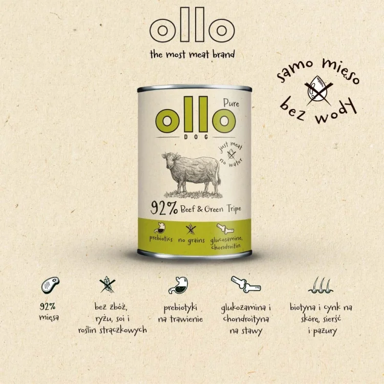 Ollo Pure Wołowina zielone Żwacze 850g