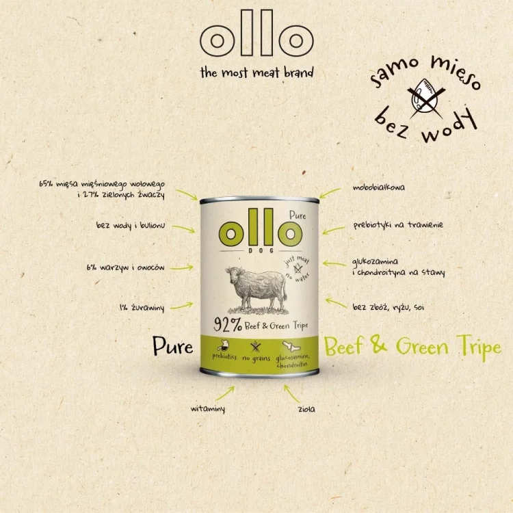 Ollo Pure Wołowina zielone Żwacze 850g